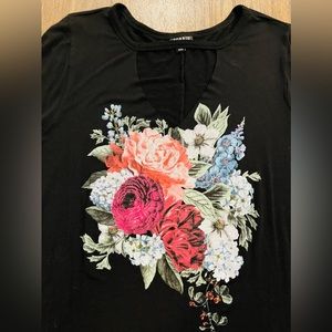 Floral Open V Neck Top